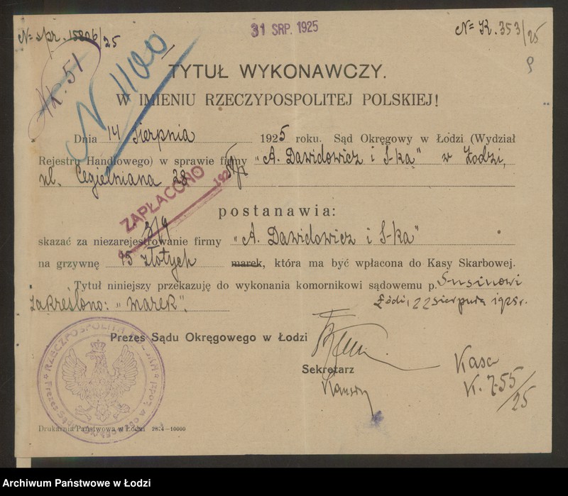 Obraz 11 z jednostki "Aron Dawidowicz- ekspedycja przewozowa i paczek pocztowych"