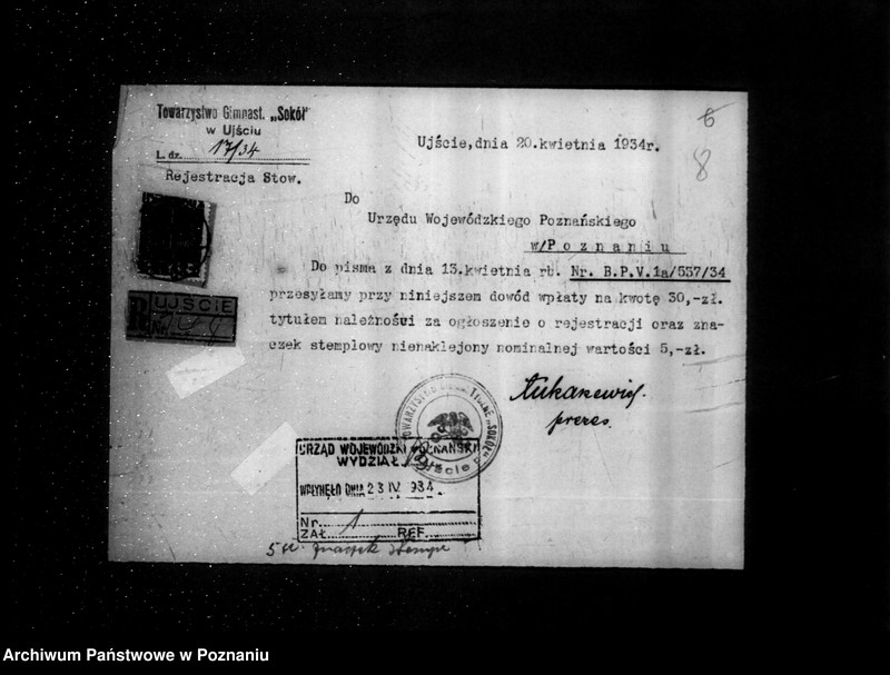 Obraz 12 z jednostki "/Towarzystwo Gimnastyczne Sokół w Ujściu powiat Chodzież - rejestracja/"