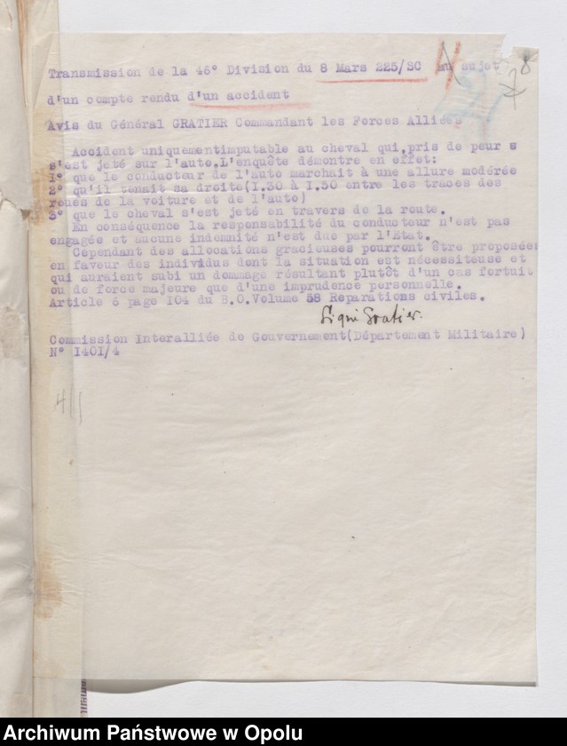 Obraz 9 z jednostki "Reparations civiles-Contentieux /Korespondencja i zarządzenia w sprawie odszkodowań cywilnych - sprawy sporne, wypadki, szkody/ 8.03 - 30.12.1920"