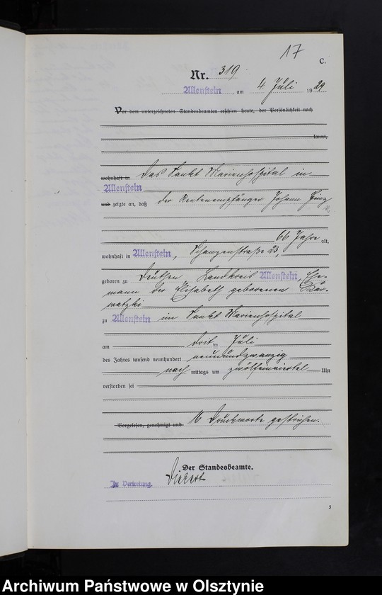 image.from.unit.number "Sterbe-Haupt-Register Tom II, Nr 304-567"