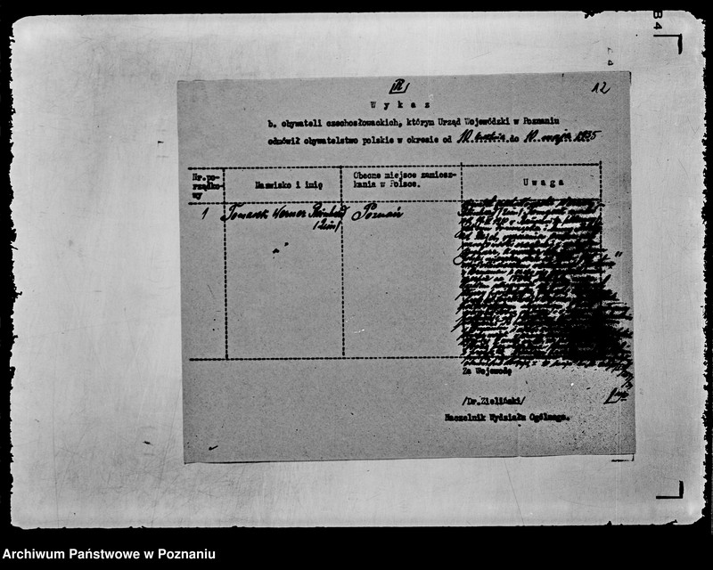 Obraz 15 z jednostki "Zbiór /sprawozdań do Ministerstwa Spraw Wewnętrznych dotyczące nadania obywatelstwa polskiego obywatelom czechosłowackim"