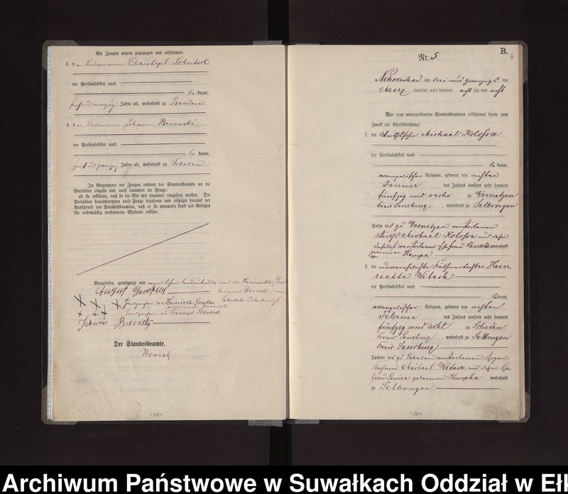 Obraz 9 z jednostki "Heiraths-Haupt-Register des Königlichen Preussischen Standes-Amtes /Stadt/ Nikolaiken Kreis Sensburg für das Jahr 1887 Nikolaiken Kreis Sensburg für das Jahr 1888"