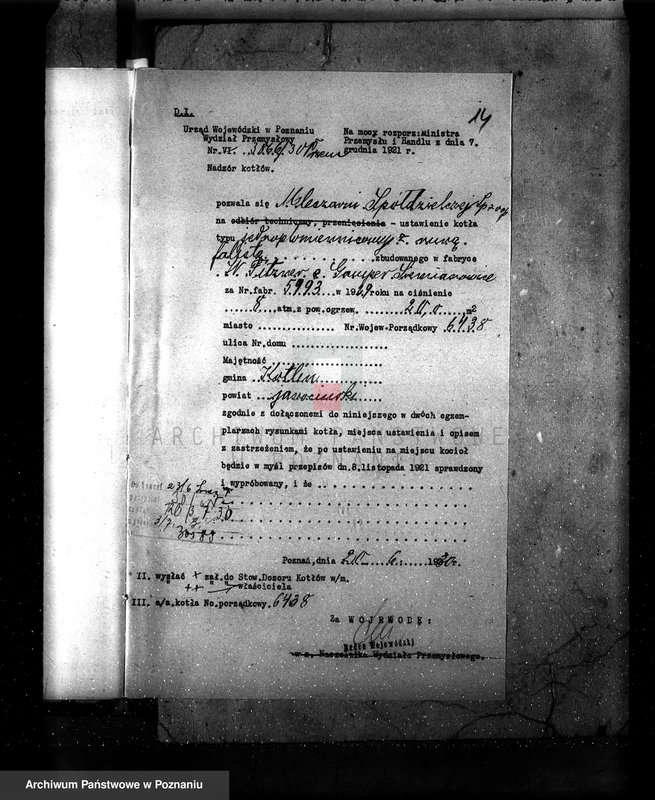 Obraz 20 z jednostki "Tartak w maj. Klęka pow. jarociński, własność Jonanne nr woj. kotła 6113 nr fabr. kotła 22849"