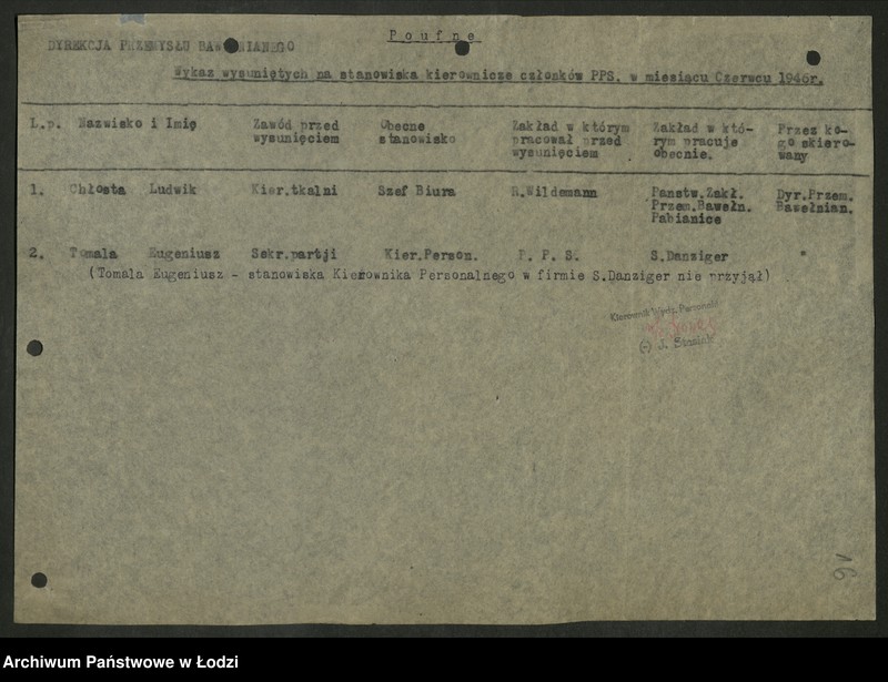 Obraz 17 z jednostki "Wykazy członków PPS na kierowniczych stanowiskach w zakładach pracy"