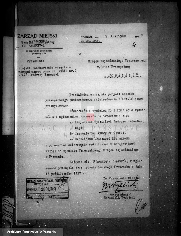 Obraz 8 z jednostki "Zatwierdzenie zakładu przemysłowego / warsztatu mechanicznego części rowerowych/ Firmy Andrzeja Krawczyka w Poznaniu"