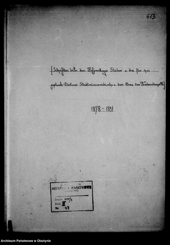 image.from.unit.number "/Schriften betr. den Hofprediger Stöcker, die für ihn geplante Berliner Stadtmissionskirche u. den Bau der Friedenskapelle/"