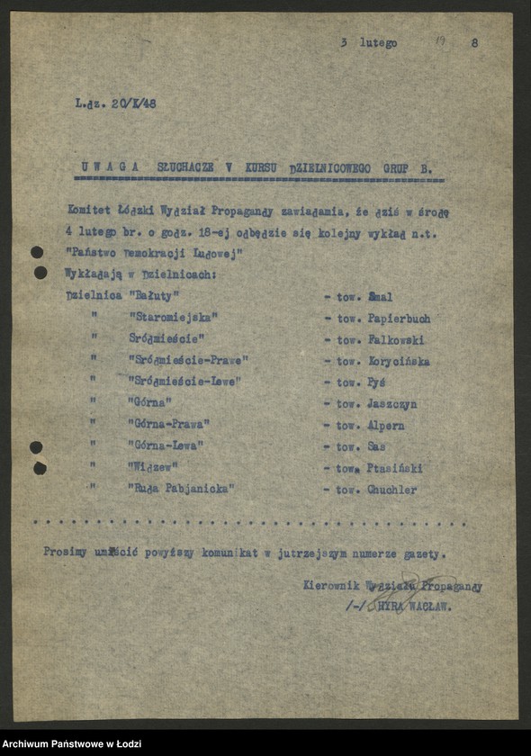 Obraz 20 z jednostki "Komunikaty w sprawie szkolenia międzypartyjnego"