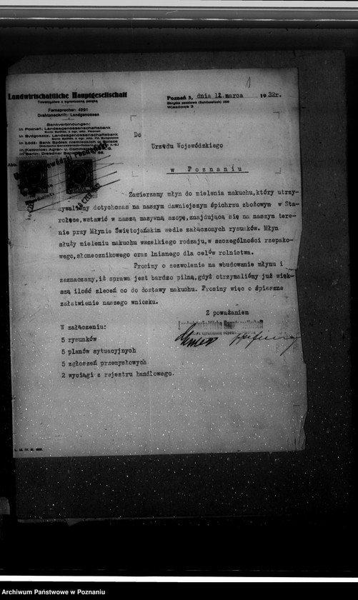 Obraz 5 z jednostki "Zatwierdzenie projektu urządzenia zakładu przemysłowego młyna śrutowego do maków nr 521 dla Firmy Landwirtschaftliche Hauptgesellschaft spółka z o. o. w Poznaniu"