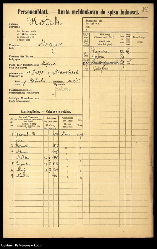 Obraz 20 z jednostki "[Spis ludności Łodzi] Kotek - Kowalczuk"