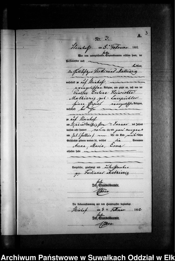 image.from.unit.number "Geburts-Neben-Register des Preussischen Standes-Amtes Gr. Strengeln Kreis Angerburg"