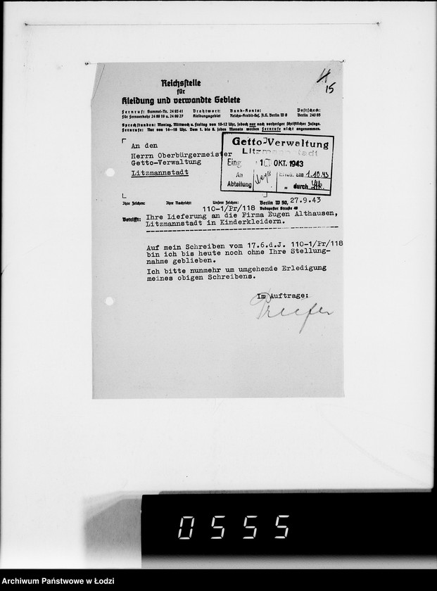 Obraz 19 z jednostki "Firma Eugen Althausen Litzmannstadt VIII [Zamówienia, rachunki, listy przesyłkowe]"