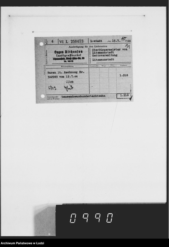 Obraz 15 z jednostki "Auftrag 5919. Damen-Hüte für F-ma Eugen Althausen Litzmannstadt"