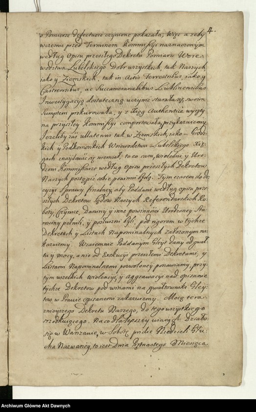 image.from.unit.number ""Akta sądow J K Mci referendarskich koronnych za szczęśliwego panowania - - Augusta II króla polskiego - - Za sprawą i przełożeniem - - Jakuba na Skrzynnie Dunina referendarza koronnego, radoszyckiego, ex post wiślickiego i lipnickiego starosty. Annorum 1727-mi, 1728-vi et 1729-ni. Także za sprawą i przełożeniem - - Józefa na Załuskach Załuskiego referendarza koronnego, kanonika katedralnego krakowskiego, archidiakona pułtuskiego, w katedrze płockiej koadiutora, proboszcza warszawskiego, infułata proboszcza kodeńskiego. Annorum 1730, 1731, 1732-di. Za pisarstwa - - Michała Nagrodzkiego J K Mci sekretarza i pisarza referendarskiego koronnego"."