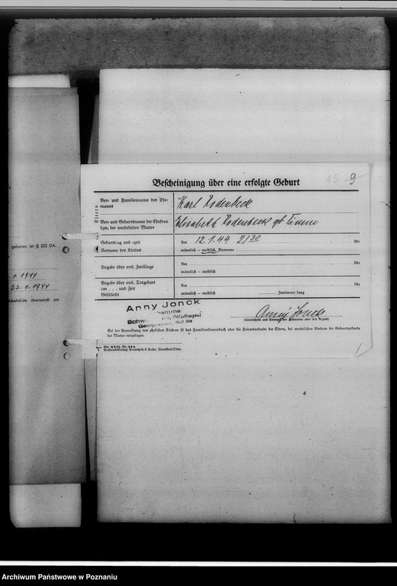 Obraz 20 z jednostki "Sammelakten zum Geburtenbuch [zgłoszenia urządzeń]"