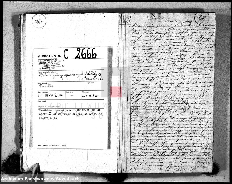 image.from.unit.number "Księga aktu urodzonych gminy suwalskiey, powiatu dąbrowskiego w departamencie łomżyńskim od dnia 1 maja 1815 do 1 maja 1816"