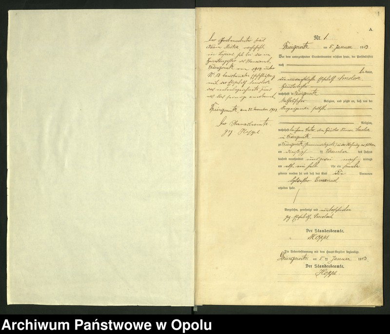 Obraz z jednostki "Urząd Stanu Cywilnego Dziergowice Księga urodzeń rok 1903-05"