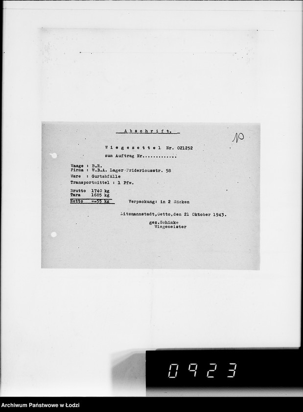 Obraz 14 z jednostki "Auftrag 588.Trennmaterial"