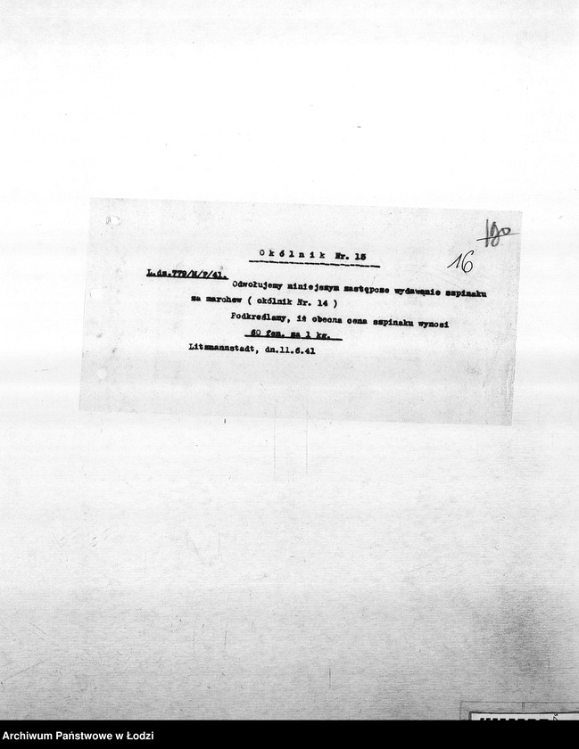 Obraz 19 z jednostki "[Okólniki różnych wydziałów i oddziałów (warzyw, kart, kuchni, mleczarni itd.) przesyłane do PSŻ]"