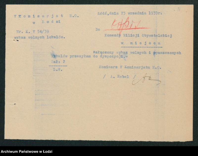 Obraz 14 z jednostki "[Akta V-go Komisariatu Milicji Obywatelskiej - pokwitowania i spisy oddanej broni, spisy wolnych lokali, rowerów i motocykli]"