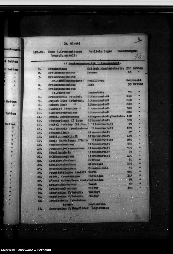 Obraz 16 z jednostki "Verzeichnis der Krankenhäuser, Heil- und Pflegeanstalten im Reichsgau Wartheland"