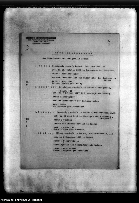 Obraz 7 z jednostki "Akten betr. Fätigkeits- und Fahrt berichte der Zweigrtelle Londreh (Łódź)"