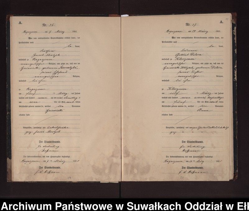 image.from.unit.number "Geburts-Neben-Register des Preussischen Standes-Amtes Rydzewen Kreis Loetzen"