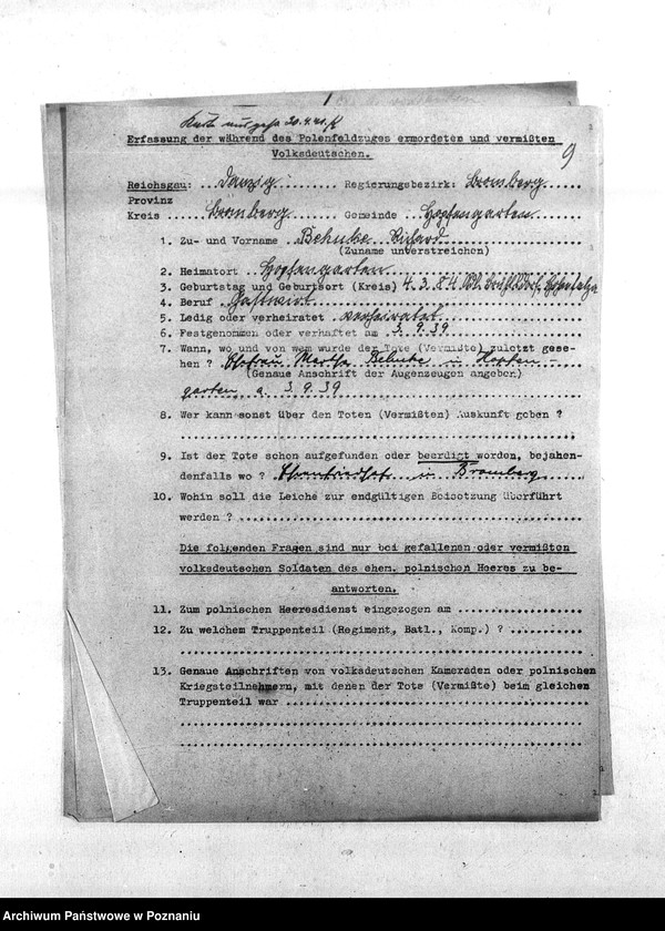 Obraz 13 z jednostki "Zgłoszenia zmarłych i zaginionych miejscowych Niemców w 1939 roku - powiat bydgoski"