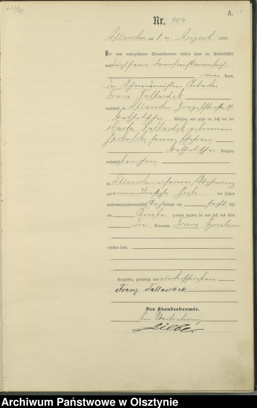 image.from.unit.number "Geburts-Haupt-Register Tom II, Nr 399 - 722"