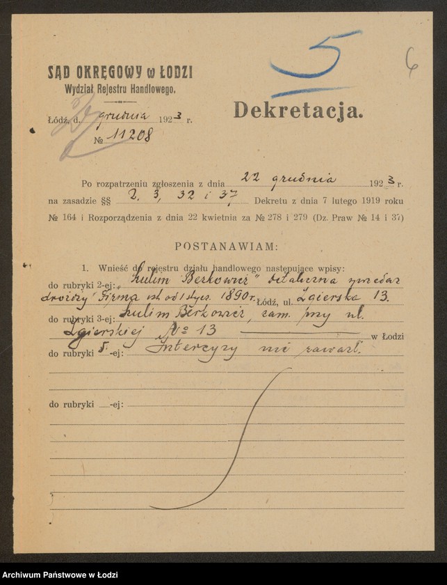 Obraz 8 z jednostki "Szulim Berkowicz – sprzedaż drożdzy"