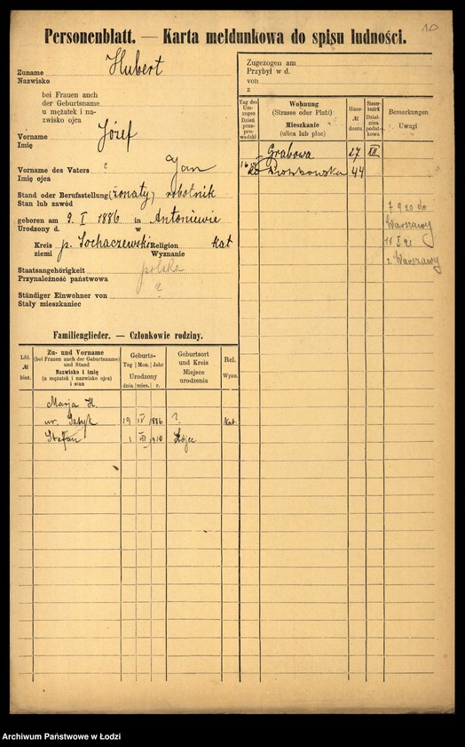 Obraz 12 z jednostki "[Spis ludności Łodzi] Hubermanowicz - Chwastowska"