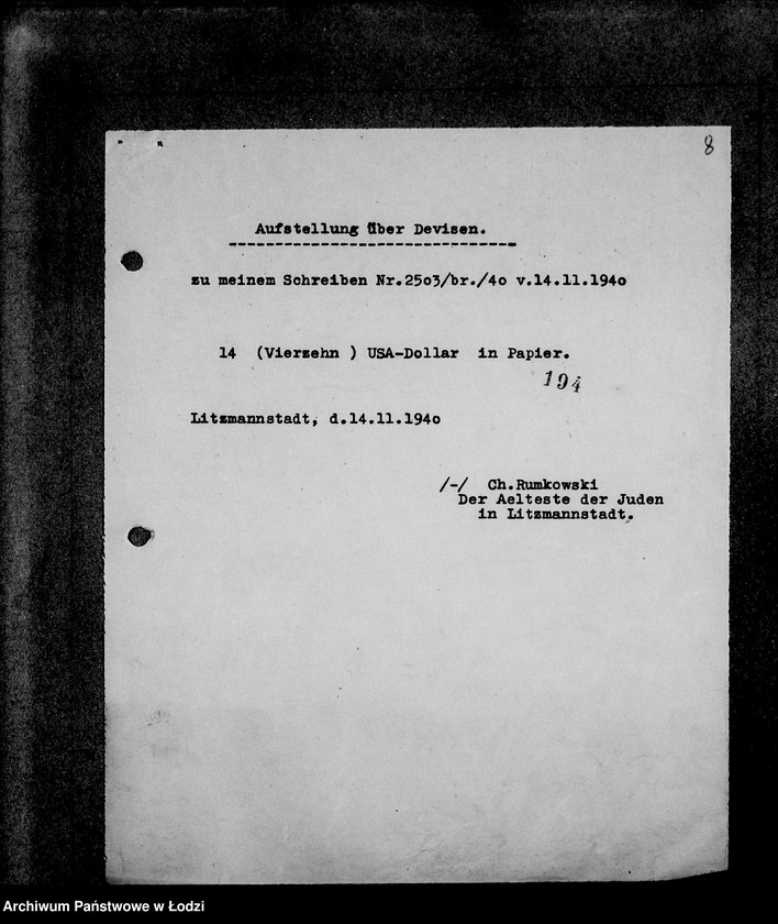 Obraz 12 z jednostki "Korrespondenz mit dem Aeltesten der Juden"