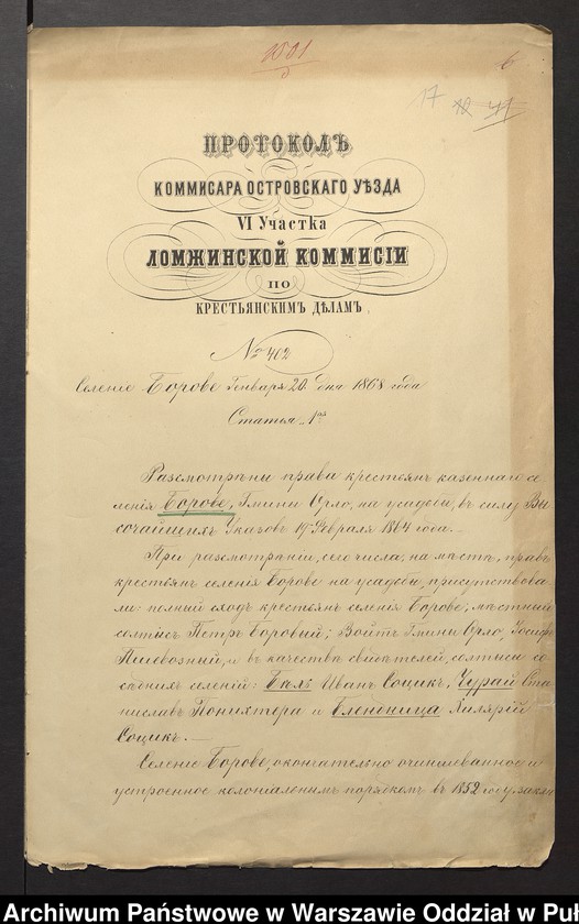 image.from.unit.number "O urządzaniu chłopów wsi Borowice wchodzących w skład własności poduchowej Brok, gm.Orło"