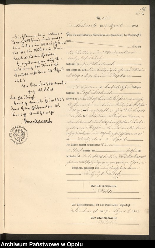 image.from.unit.number "Sterbe-Neben-Register Standes-Amt Leubusch 1902"