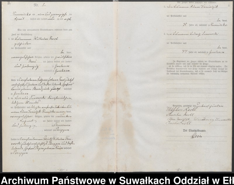 image.from.unit.number "Heiraths-Haupt-Register des Königlichen Preussischen Standes-Amtes Kumilsko Kreis Johannisburg"