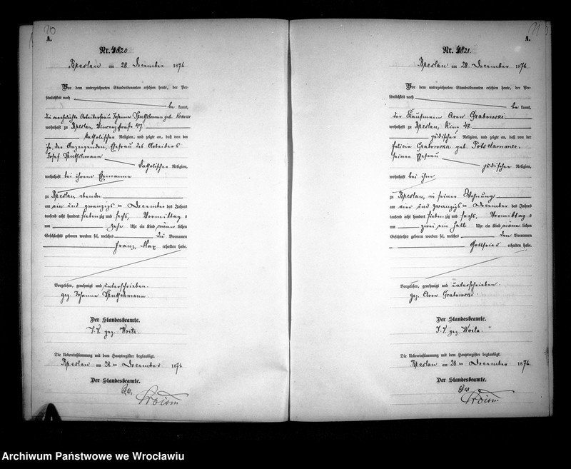 image.from.unit.number "Geburts-Neben-Register Breslau I 1876 Band 9"