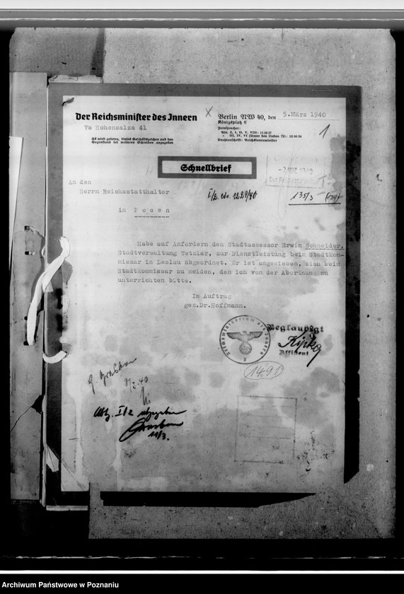 image.from.unit.number "Berufung des Assessors Schneider in Hohensalza - Inowrocław, zum 3. Beigeordneten- Stadtrechtsrat"