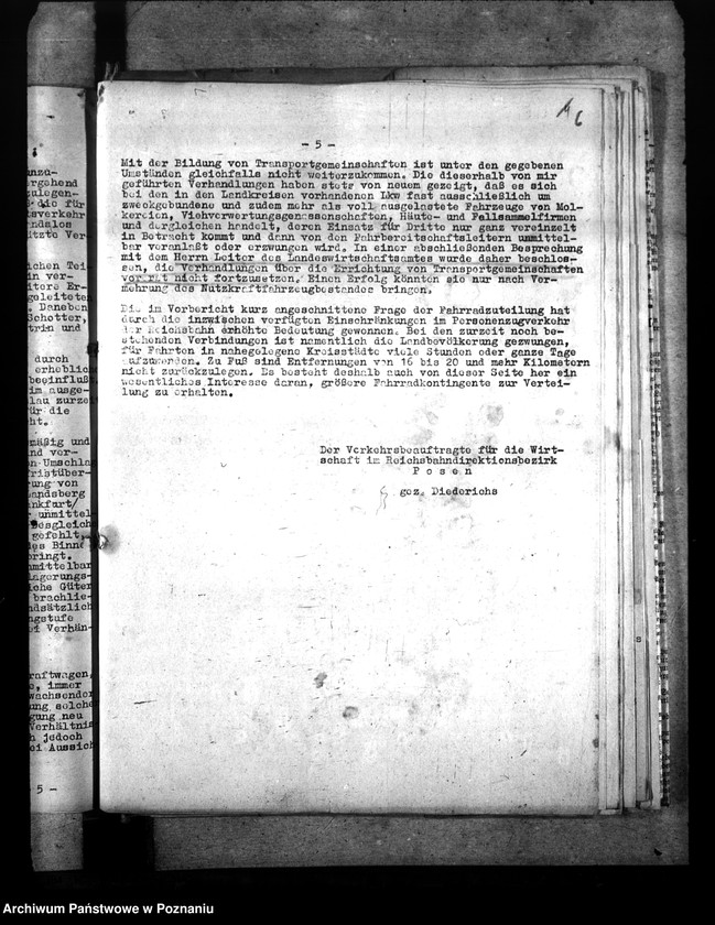 Obraz 10 z jednostki "Berichte über Auswirkungen der Verkehrslage im Reichsbahndirektionsbezirk Posen. Versorgung der bombenbeschädigten Bevölkerung. Treibstoffzuteilungen"