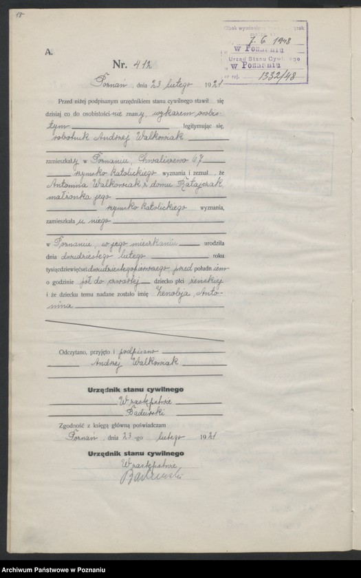 Obraz 20 z jednostki "Księga urodzeń odpis tom II [Rejestr poboczny urodzeń]"