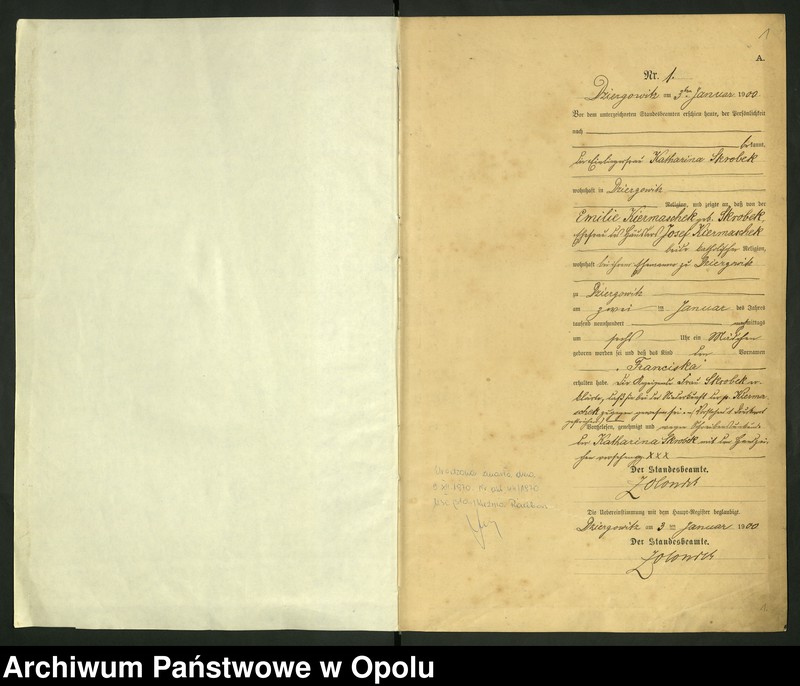 Obraz z jednostki "Urząd Stanu Cywilnego Dziergowice Księga urodzeń rok 1900-02"