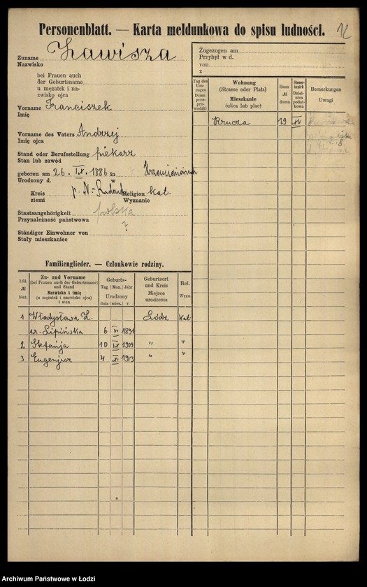 Obraz 14 z jednostki "[Spis ludności Łodzi] Zawisłowski - Zdunek"