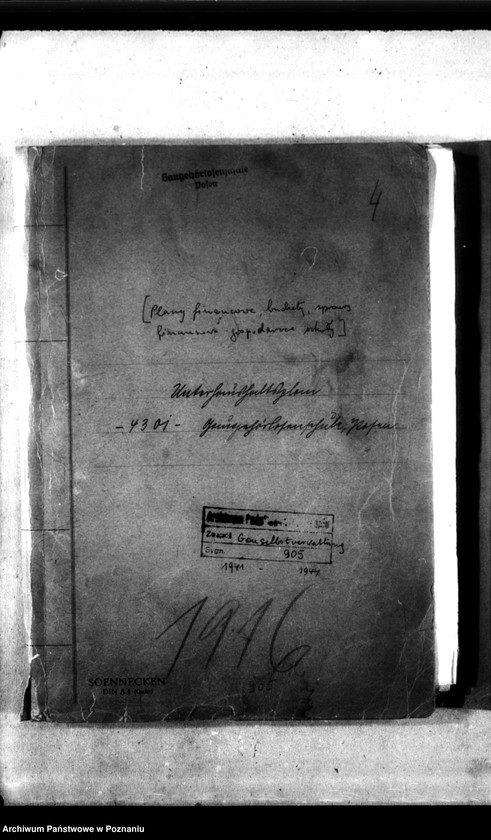 Obraz 4 z jednostki "Unterhaushaltplan - 4301. Gaugehörlosenschule, Posen. [Plany finasowe, budżety, sprawy finansowo-gospodarcze Szkoły]."