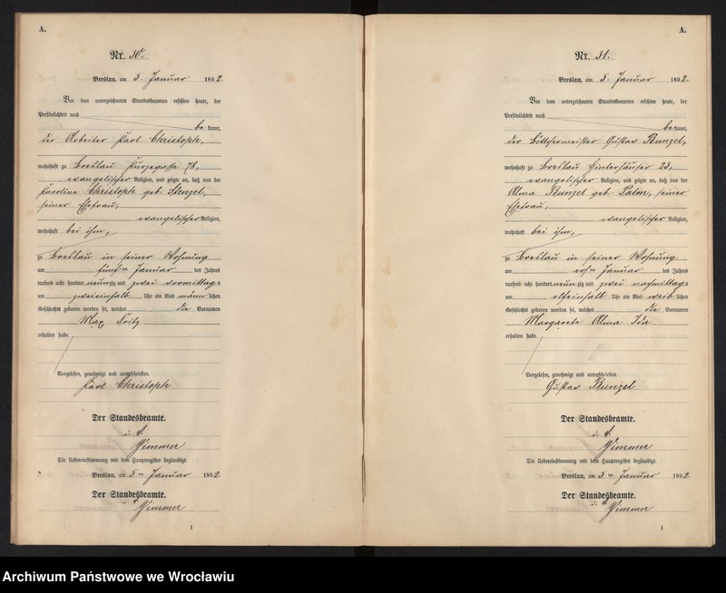 image.from.unit.number "Geburts-Neben-Register Breslau I 1892 Band 1"