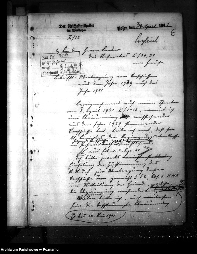 Obraz 10 z jednostki "Reguerungsoberkasse in Posen- Vorschüsse und Verwahrungen aus 1939/ 1940"