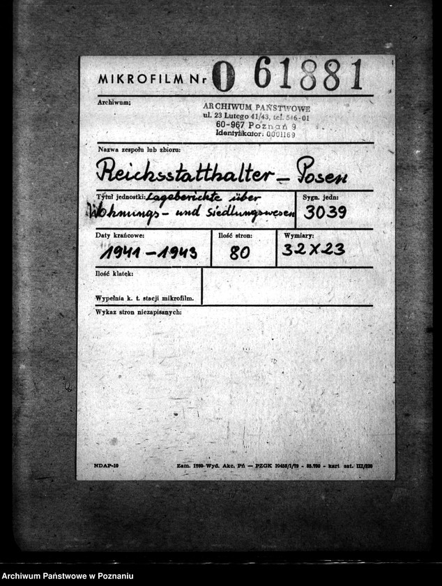 Obraz 2 z jednostki "Lageberichte über Wohnungs - und Siedlungswesen"