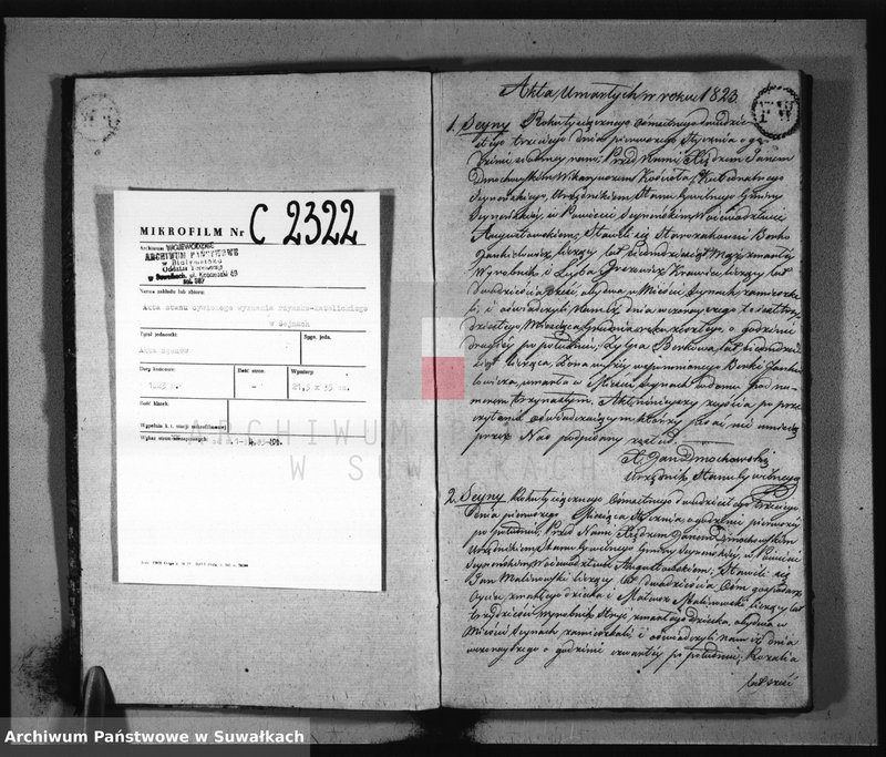 image.from.unit.number "Akta zmarłych gminy seyneńskiey w roku 1823."