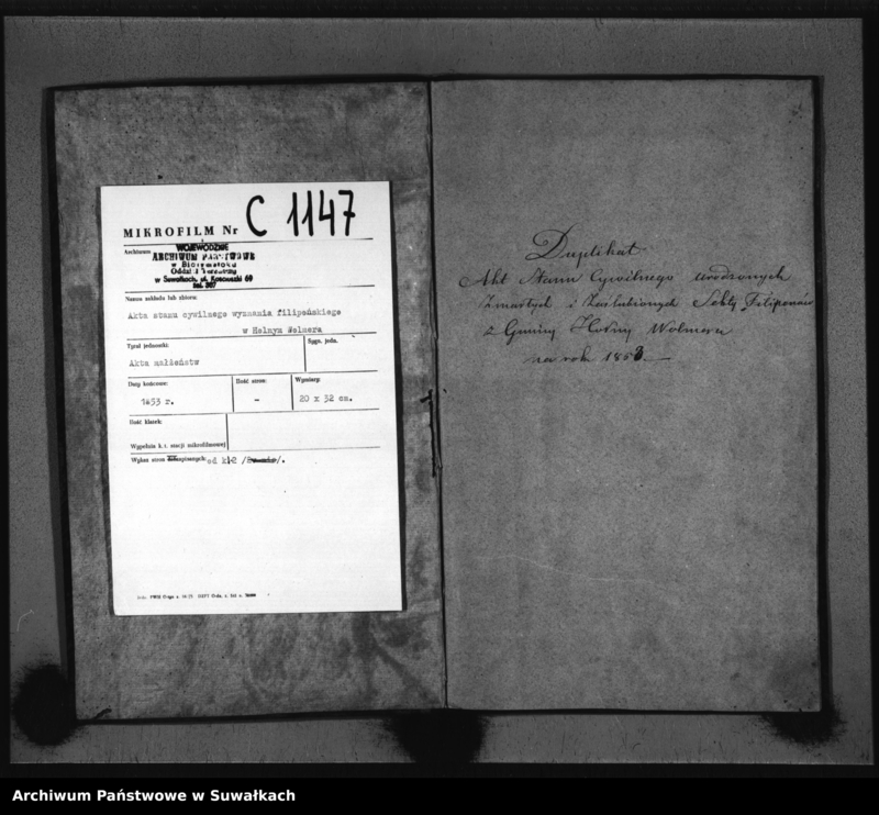 image.from.unit.number "Duplikat Sekty Filiponów Gminy Hołny Wolmera za r. 1853"