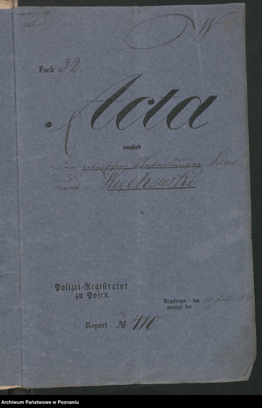 Obraz 6 z jednostki "A. betr. die polizeiliche Beaufsichtigung des polnischen Überläufers Sigismund von Więckowski zu Gembitz"