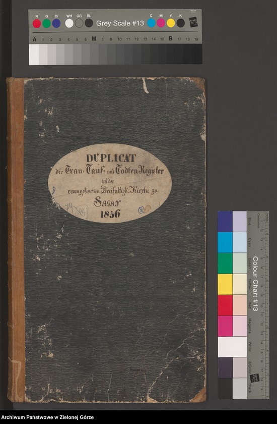 Obraz 2 z jednostki "Duplicat der Trau - Tauf- und Todten Register bei der evangelischen Dreifalligk[eit] Kirche zu Sagan 1856"