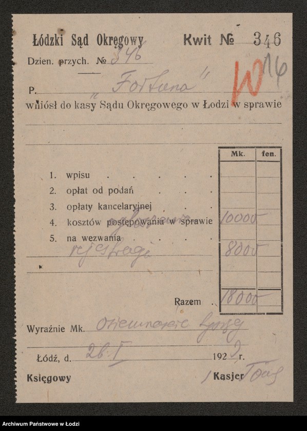 Obraz 18 z jednostki ""Fortuna"- Karol Kujawski, Stanisław Koperski i S-ka- biuro handlowo-komisowe oraz kupno i sprzedaż przetworów przemysłowych i ziemiopłodów"