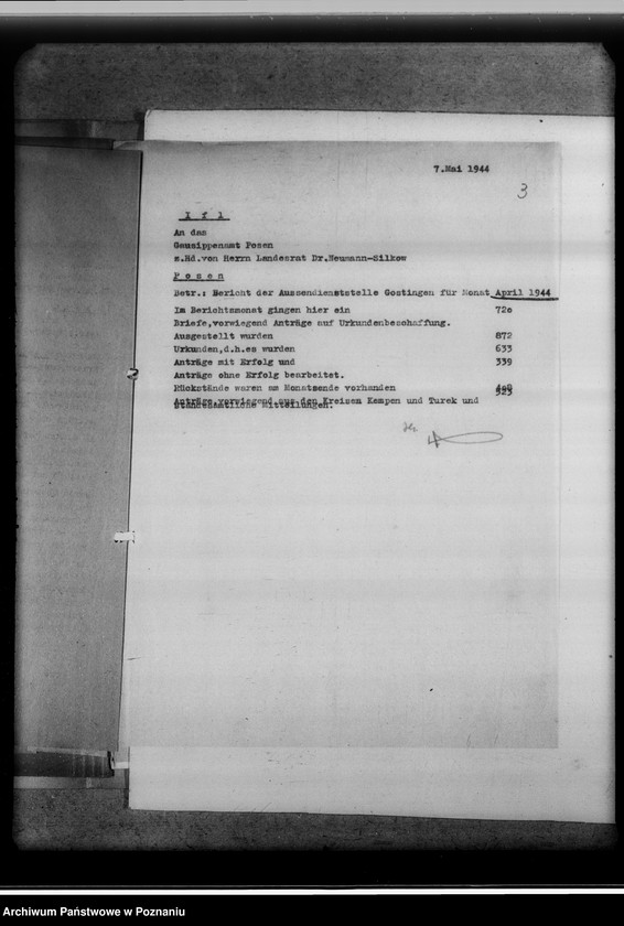 Obraz 7 z jednostki "Monatsberichte. Aussendienststelle Gostingen [Gostyń]"